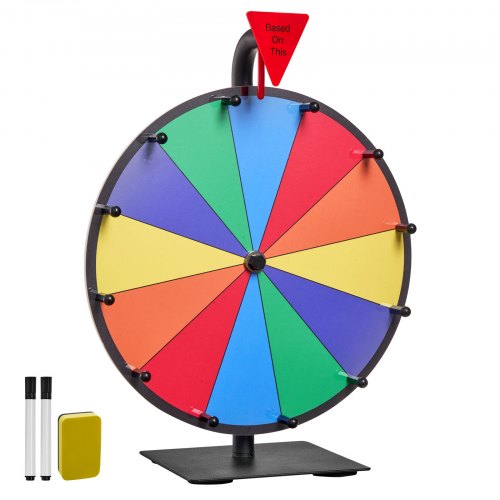 305 mm Spinning Prize Wheel, 12 Slots Spinning Wheel with Stand, Tabletop Win Fortune Roulette with a Dry Erase and 2 Markers, 6 Colors, Easy Assembly, for Party Pub Trade Show Carnival Events