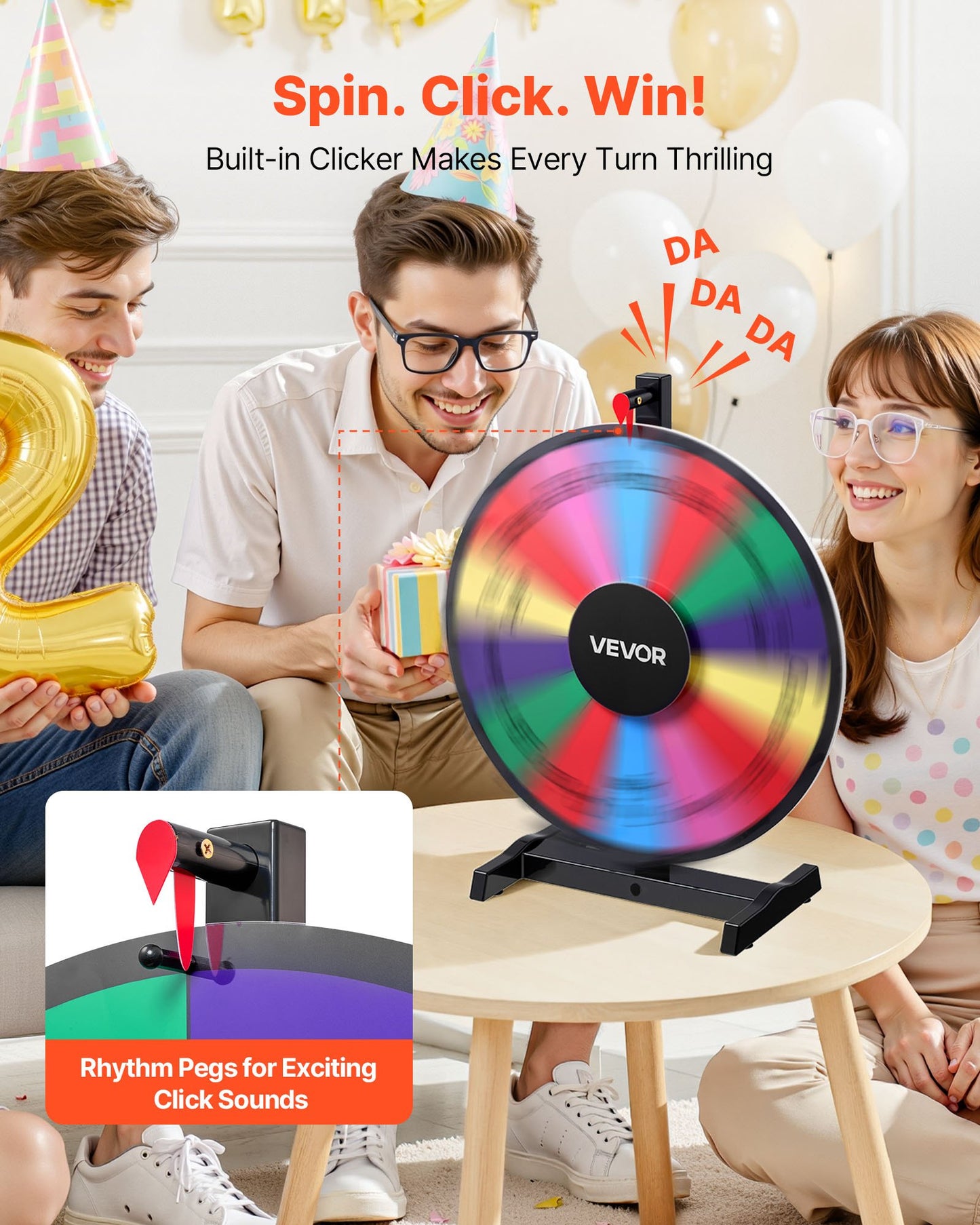 457 mm Spinning Prize Wheel, 14 Slots Spinning Wheel with Stand, Tabletop Win Fortune Roulette with a Dry Erase and 2 Markers, 6 Colors, Easy Assembly, for Party Pub Trade Show Carnival Events