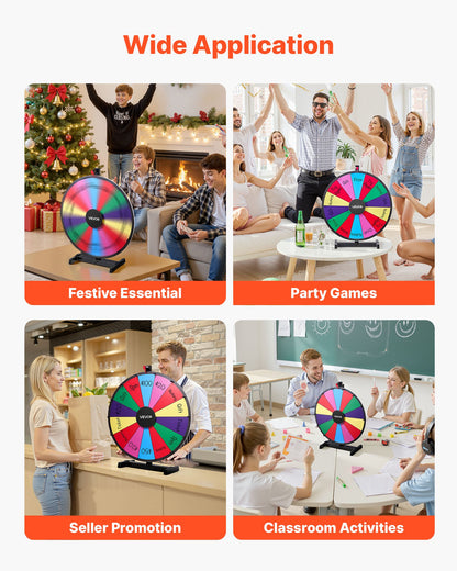 610 mm Spinning Prize Wheel, 14 Slots Spinning Wheel with Stand, Tabletop Win Fortune Roulette with a Dry Erase and 2 Markers, 6 Colors, Easy Assembly, for Party Pub Trade Show Carnival Events