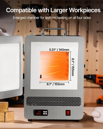 Tisch-Schmelzofen, 1500 W Leistungsstarker Elektroofen, Maximale Temperatur 1200 °C, Edelstahl, Goldschmelzofen für Wachsguss, Tonarbeiten, Metallhärten, Glasieren von Keramik, Silber