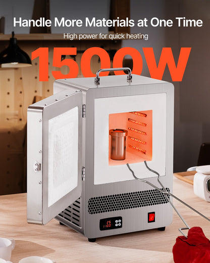 Tisch-Schmelzofen, 1500 W Leistungsstarker Elektroofen, Maximale Temperatur 1200 °C, Edelstahl, Goldschmelzofen für Wachsguss, Tonarbeiten, Metallhärten, Glasieren von Keramik, Silber
