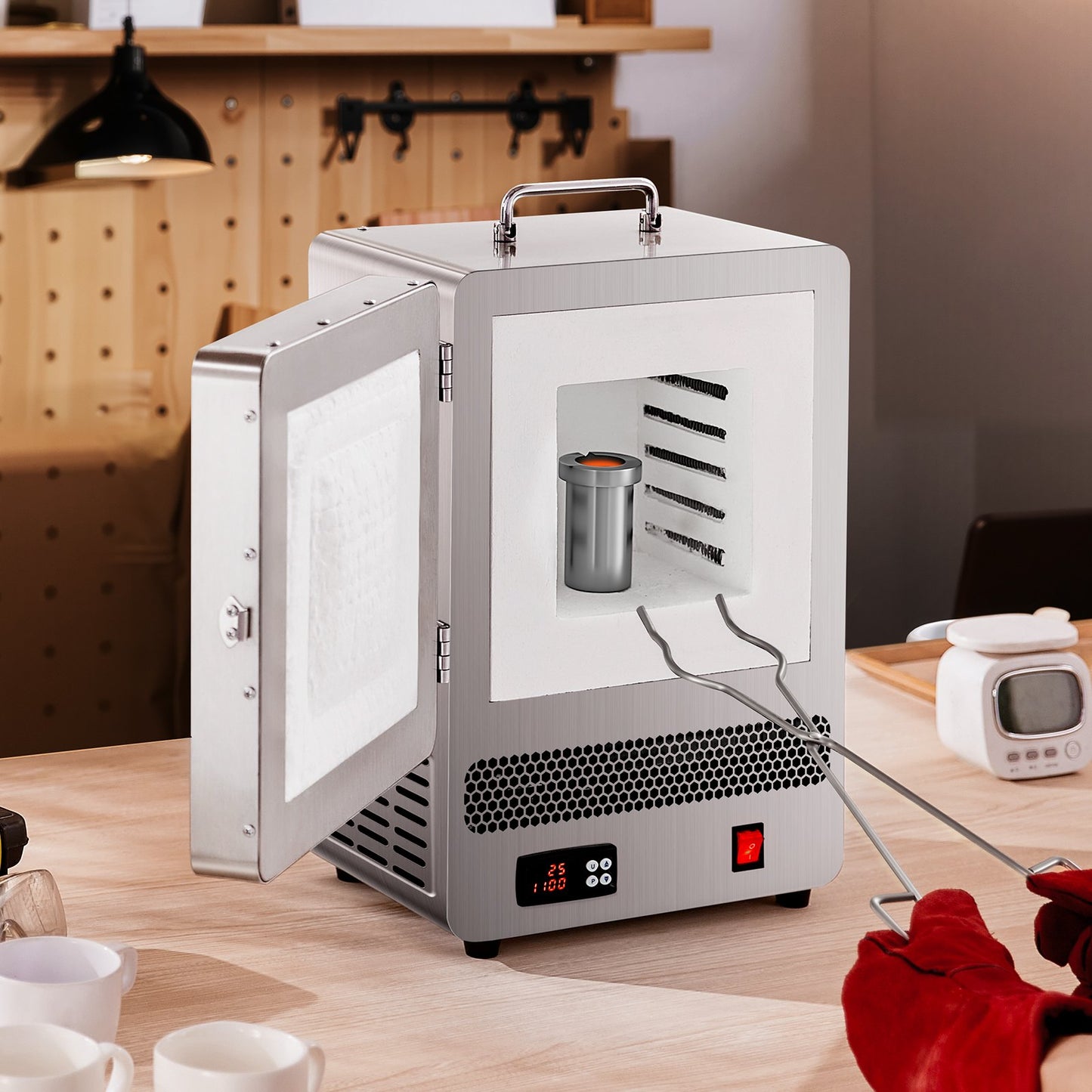 Tisch-Schmelzofen, 1500 W Leistungsstarker Elektroofen, Maximale Temperatur 1200 °C, Edelstahl, Goldschmelzofen für Wachsguss, Tonarbeiten, Metallhärten, Glasieren von Keramik, Silber