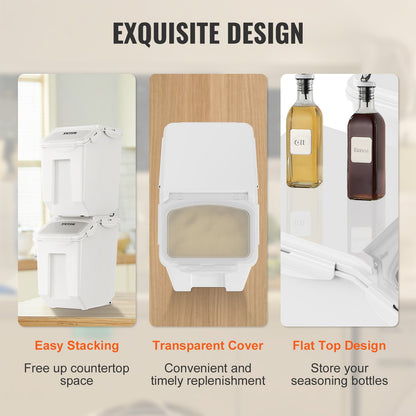 Vorratsbehälter für Zutaten, 2 x 15-Liter-Spenderbehälter mit 2 Messbechern, abnehmbaren Rollen und luftdichtem Deckel, 2-teiliges Set Hundefutter-Aufbewahrungsbehälter, PP-Material Küchenbehälter für Reis, Getreide und Mehl