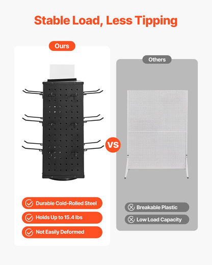 Drehbarer Lochwand-Präsentationsständer, 18,8 x 18,8 x 42,6 cm, 4-seitig drehbare Lochwand mit 24 Haken, verdickter kaltgewalzter Stahl, Bastelregal-Organizer für Einzelhandelsgeschäfte und Juwelierläden, Schwarz