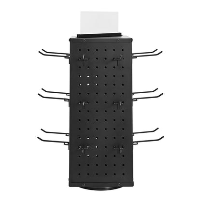 Drehbarer Lochwand-Präsentationsständer, 18,8 x 18,8 x 42,6 cm, 4-seitig drehbare Lochwand mit 24 Haken, verdickter kaltgewalzter Stahl, Bastelregal-Organizer für Einzelhandelsgeschäfte und Juwelierläden, Schwarz