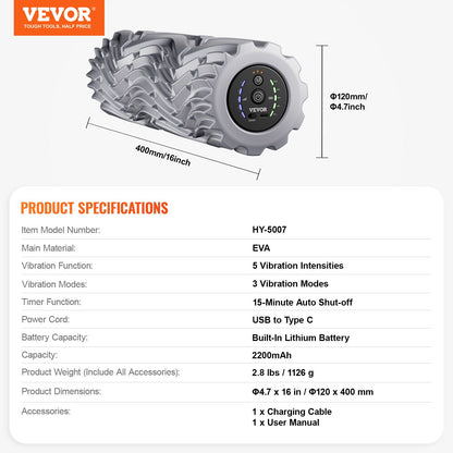 Vibrations-Schaumstoffrolle, 5 Intensitätsstufen und 3 Stufen, elektrische Schaumstoffrolle