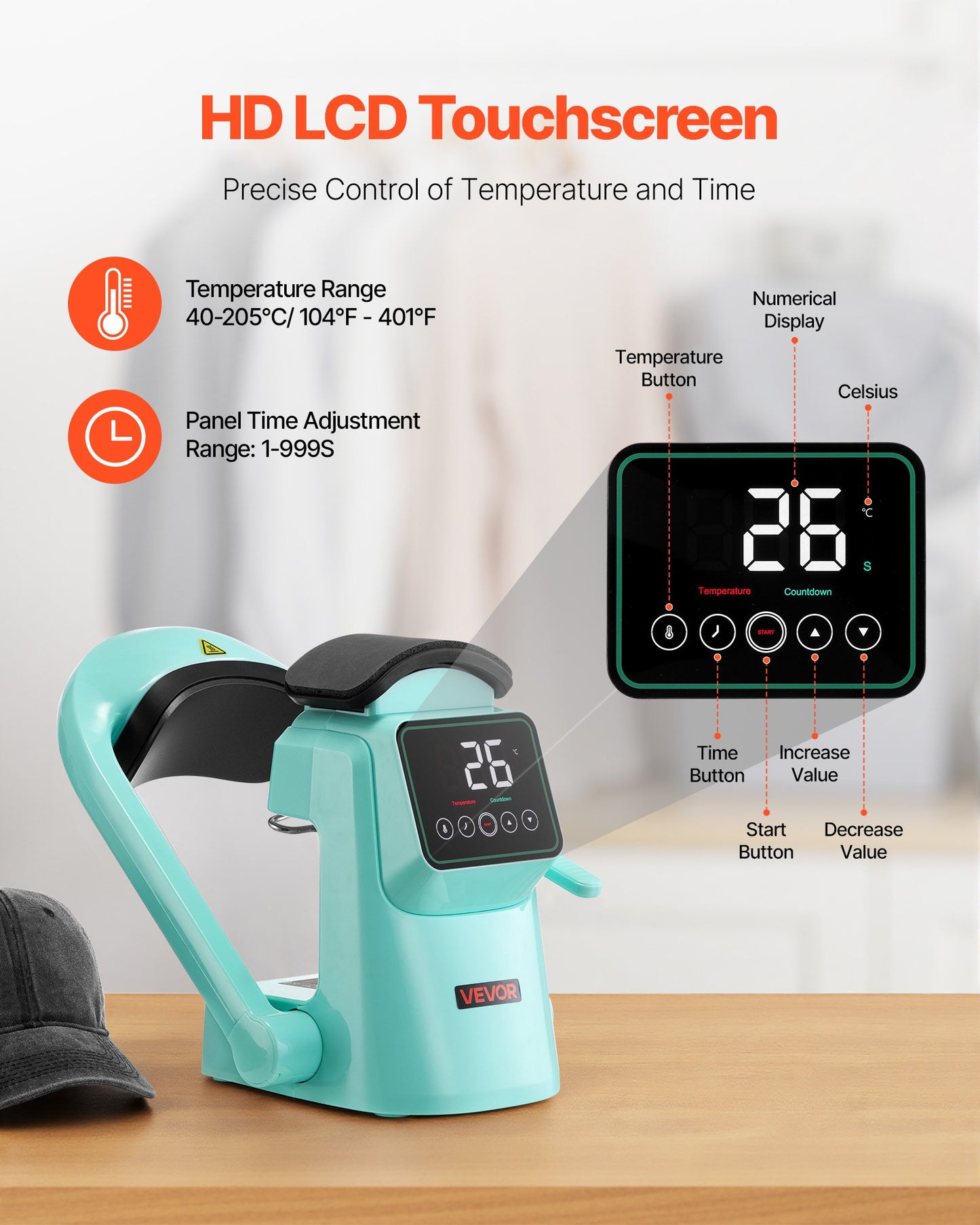Automatische Hut-Transferpresse mit 2 austauschbaren Heizplatten, automatischem Öffnen und Schließen, Touchscreen für präzise Zeit- und Temperaturregelung, geeignet für den Thermotransferdruck auf Kappen und Hüten (grün).