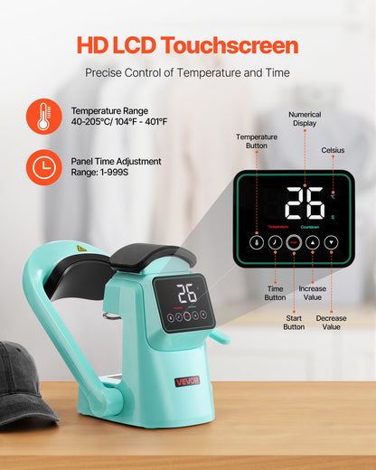 Automatische Hut-Transferpresse mit 2 austauschbaren Heizplatten, automatischem Öffnen und Schließen, Touchscreen für präzise Zeit- und Temperaturregelung, geeignet für den Thermotransferdruck auf Kappen und Hüten (grün).