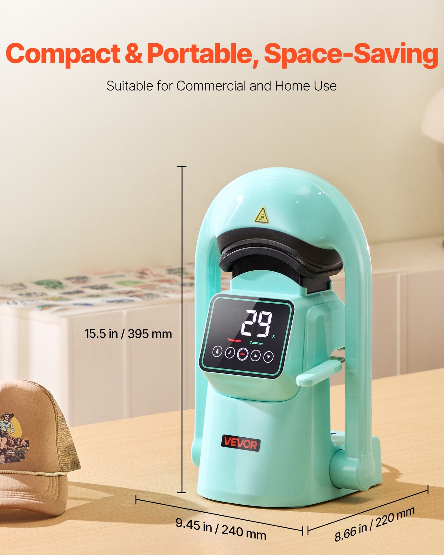 Automatische Hut-Transferpresse mit 2 austauschbaren Heizplatten, automatischem Öffnen und Schließen, Touchscreen für präzise Zeit- und Temperaturregelung, geeignet für den Thermotransferdruck auf Kappen und Hüten (grün).