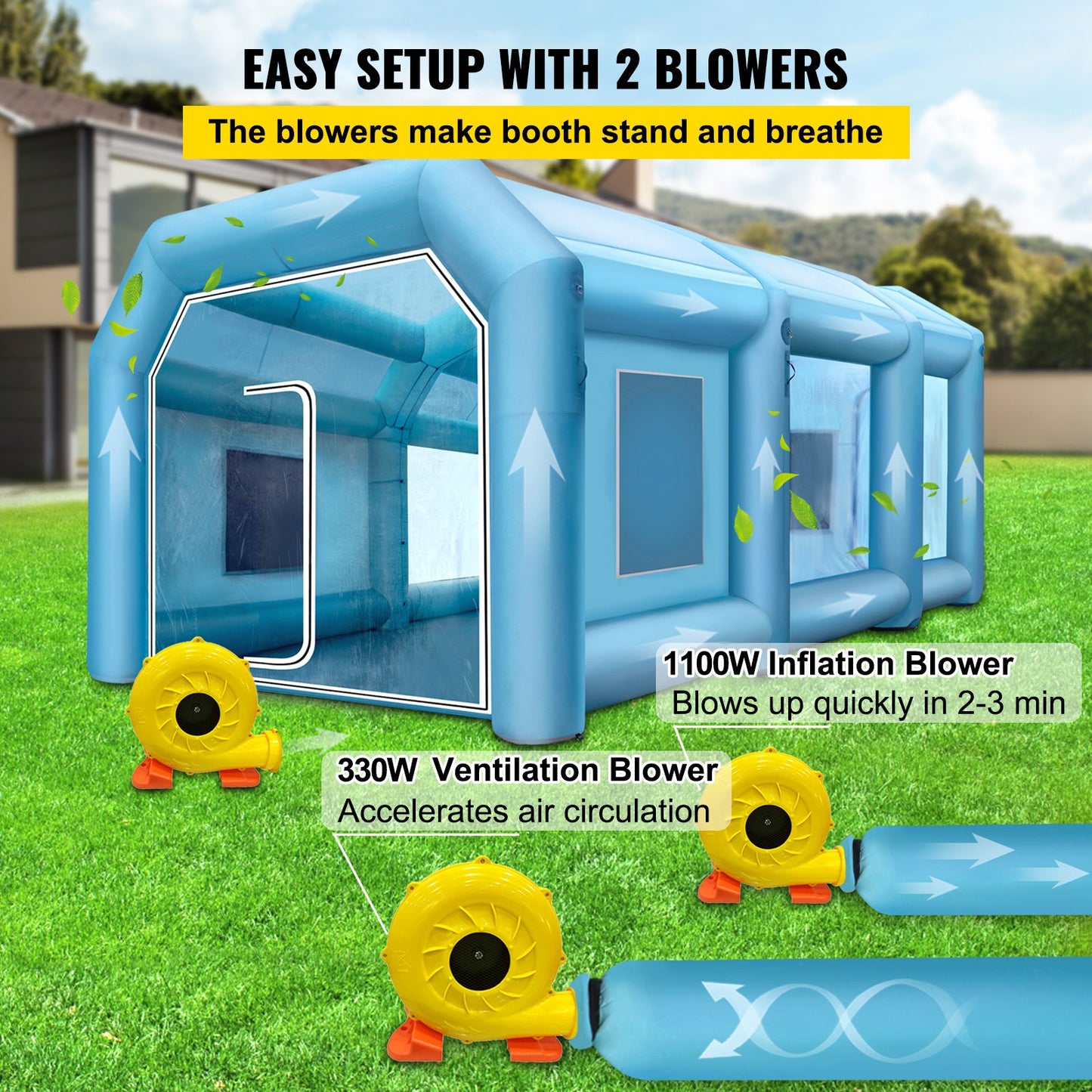Inflatable Tent 792.5 x 396.2 x 304.8 cm Inflatable Spray Booth Custom Tent Inflatable Paint Booth Tent Car Paint Booth Giant Workstation 210D Oxford Fabric With 2 Blowers