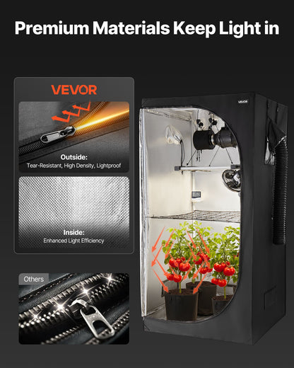 Indoor-Anbauzelt-Set, 100 x 100 x 200 cm, Pflanzenzelt mit Vollspektrum-LED-Pflanzenlampe und Belüftungssystem, 600D hochreflektierende Mylar-Folie, Anzuchtzelt für Blumen und Gemüse