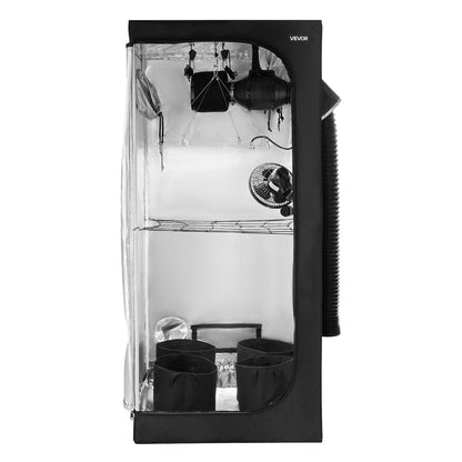 Indoor-Anbauzelt-Set, 80 x 80 x 180 cm, Pflanzenzelt mit Vollspektrum-LED-Pflanzenlampe und Belüftungssystem, 600D hochreflektierende Mylar-Folie, Anzuchtzelt für Blumen und Gemüse