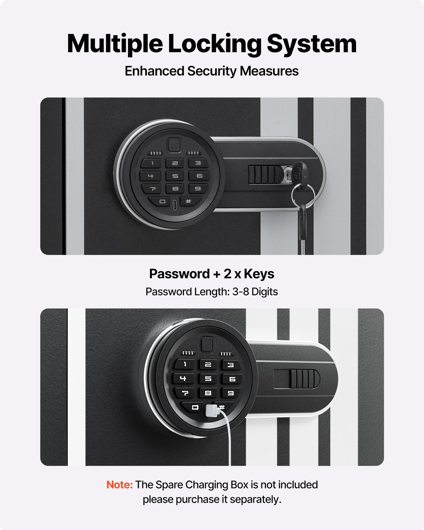4-Waffen-Tresor, Langwaffenschrank für Gewehre und Pistolen, Schnellzugriff-Gewehrtresor mit 3 Munitionsfächern und 2 verstellbaren Halterungen, großer digitaler Schrank mit Schlüssel- und Zahlenschloss