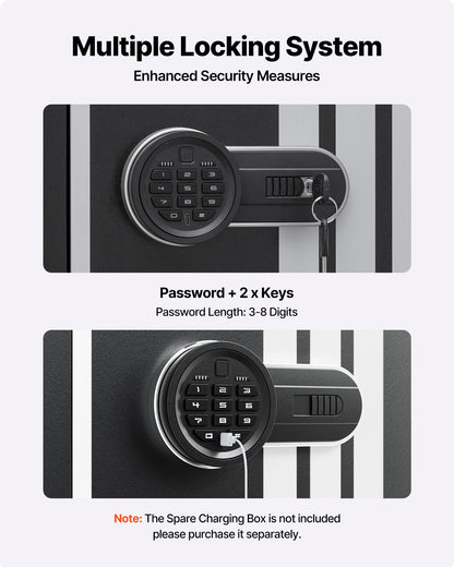 4-Waffen-Tresor, Langwaffenschrank für Gewehre und Pistolen, Schnellzugriff-Gewehrtresor mit 3 Munitionsfächern und 2 verstellbaren Halterungen, großer digitaler Schrank mit Schlüssel- und Zahlenschloss