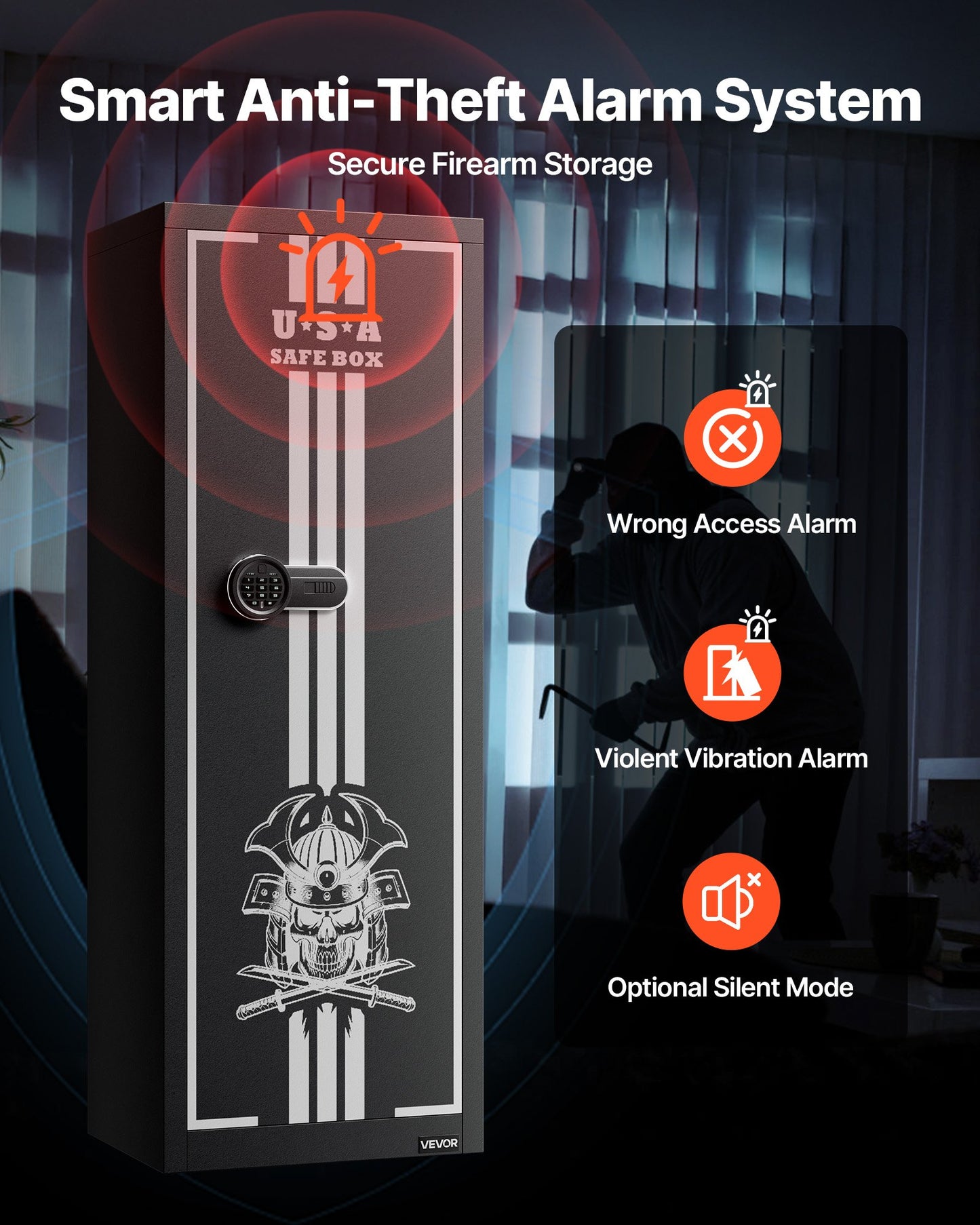4-Waffen-Tresor, Langwaffenschrank für Gewehre und Pistolen, Schnellzugriff-Gewehrtresor mit 3 Munitionsfächern und 2 verstellbaren Halterungen, großer digitaler Schrank mit Schlüssel- und Zahlenschloss