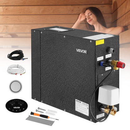 Dampfgenerator, 7,5 kW Dampfduschensystem mit Steuerung für Heimsauna, Badewanne und Spa, gewerbliches automatisches Ablaufset mit Überhitzungs-, Trockenlauf- und Überdruckschutz, 10 Min. bis 24 Std. Laufzeit, Schwarz