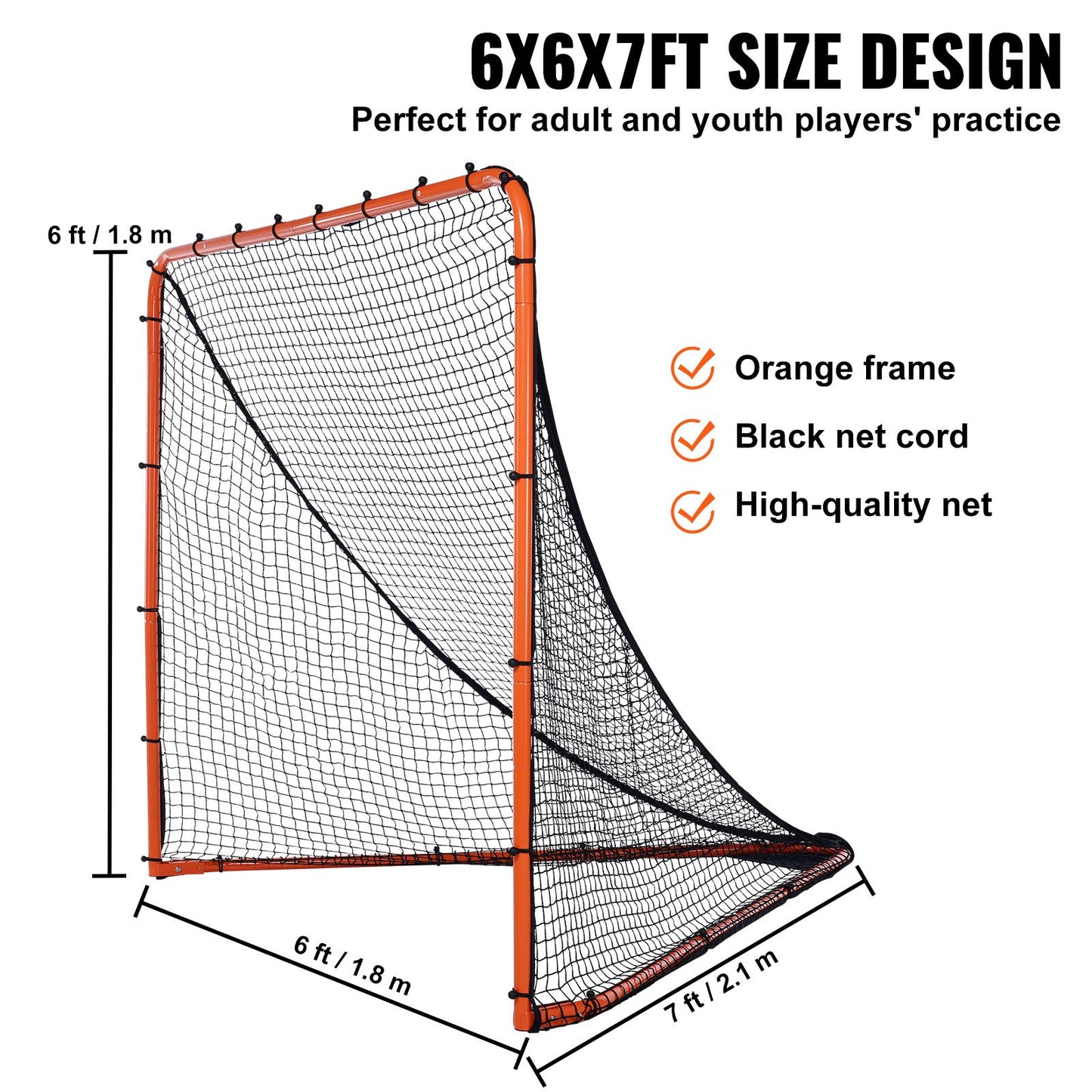 Lacrosse Goal, 6' x 6' Lacrosse Net, Folding Portable Backyard Lacrosse Training Equipment, Steel Frame Training Net, Quick & Easy Setup Lacrosse Goal, Perfect for Youth Adult Training, Orange