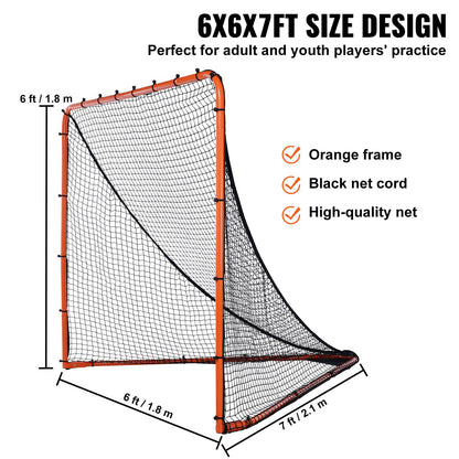 Lacrosse Goal, 6' x 6' Lacrosse Net, Folding Portable Backyard Lacrosse Training Equipment, Steel Frame Training Net, Quick & Easy Setup Lacrosse Goal, Perfect for Youth Adult Training, Orange
