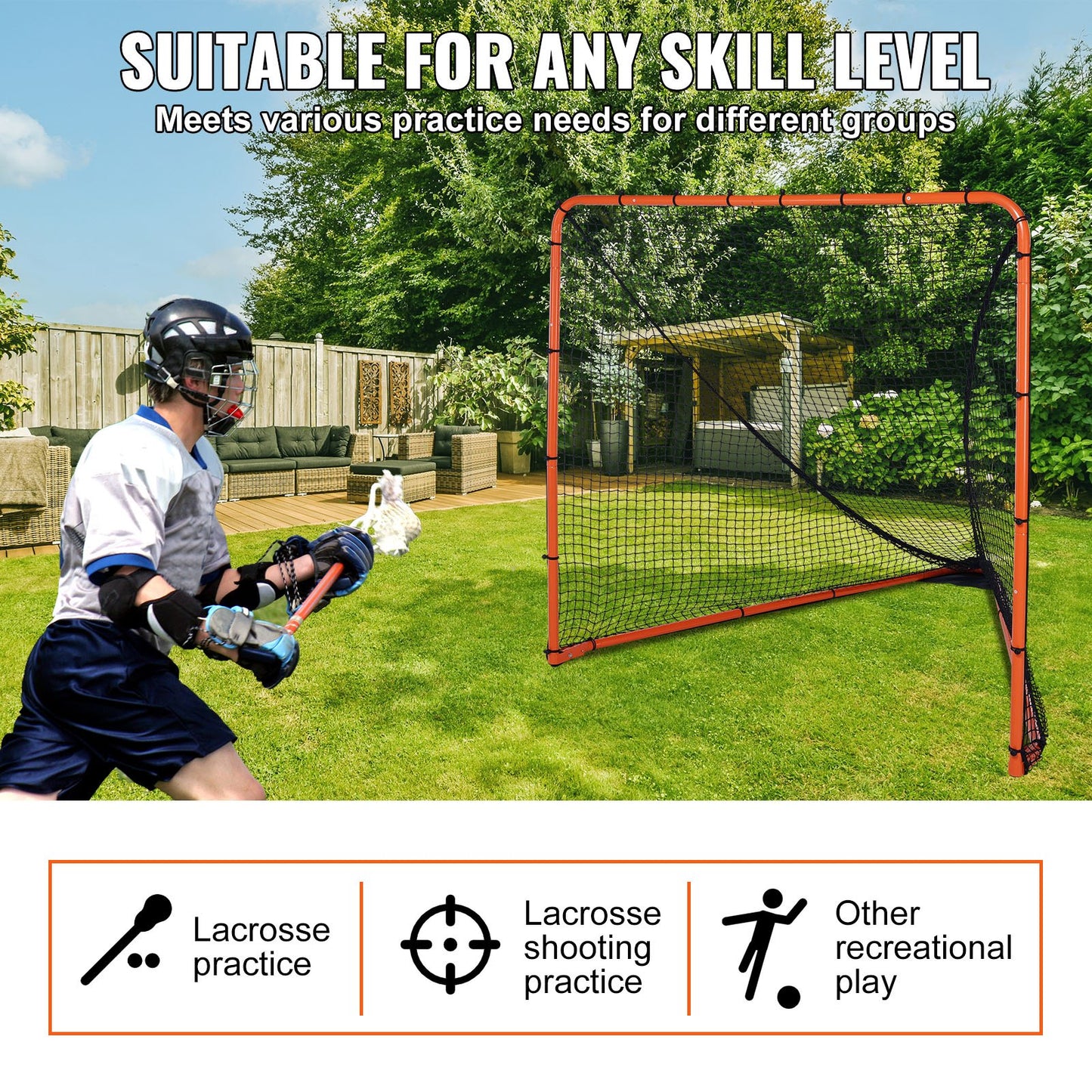 Lacrosse Goal, 6' x 6' Lacrosse Net, Folding Portable Backyard Lacrosse Training Equipment, Steel Frame Training Net, Quick & Easy Setup Lacrosse Goal, Perfect for Youth Adult Training, Orange
