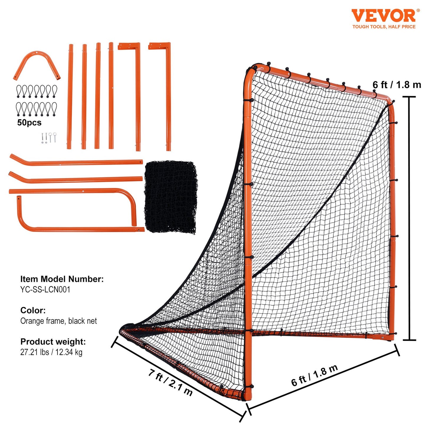Lacrosse Goal, 6' x 6' Lacrosse Net, Folding Portable Backyard Lacrosse Training Equipment, Steel Frame Training Net, Quick & Easy Setup Lacrosse Goal, Perfect for Youth Adult Training, Orange