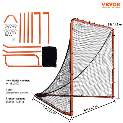 Lacrosse Goal, 6' x 6' Lacrosse Net, Folding Portable Backyard Lacrosse Training Equipment, Steel Frame Training Net, Quick & Easy Setup Lacrosse Goal, Perfect for Youth Adult Training, Orange