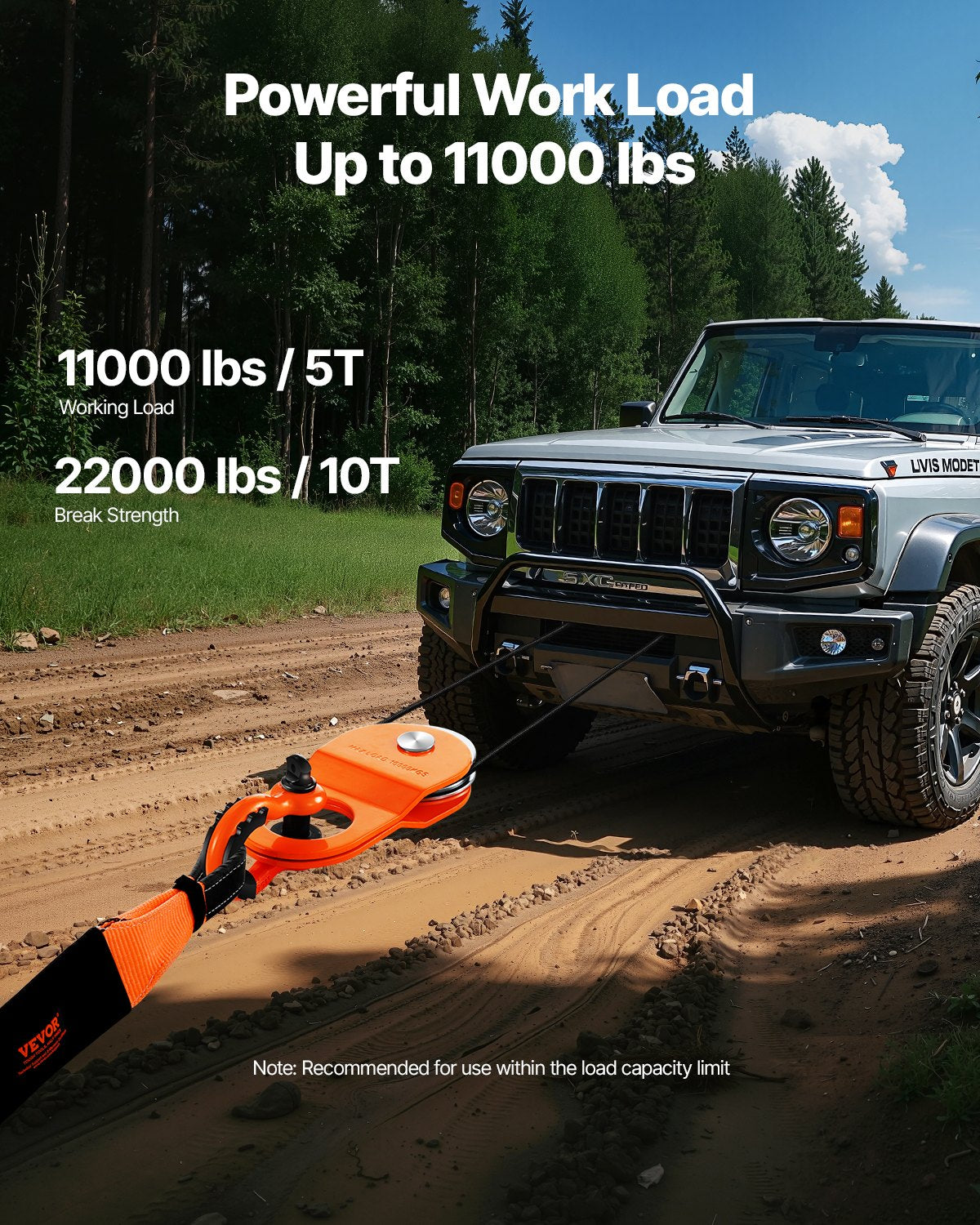 10-Tonnen-Seilwinden-Umlenkrolle, 22.000 lbs Tragkraft, Flaschenzugsystem, geeignet für Seile mit 0,4" - 0,55" Durchmesser, inklusive Seilwindenhaken, robustes Offroad-Bergungszubehör für LKW, Traktor, ATV und UTV