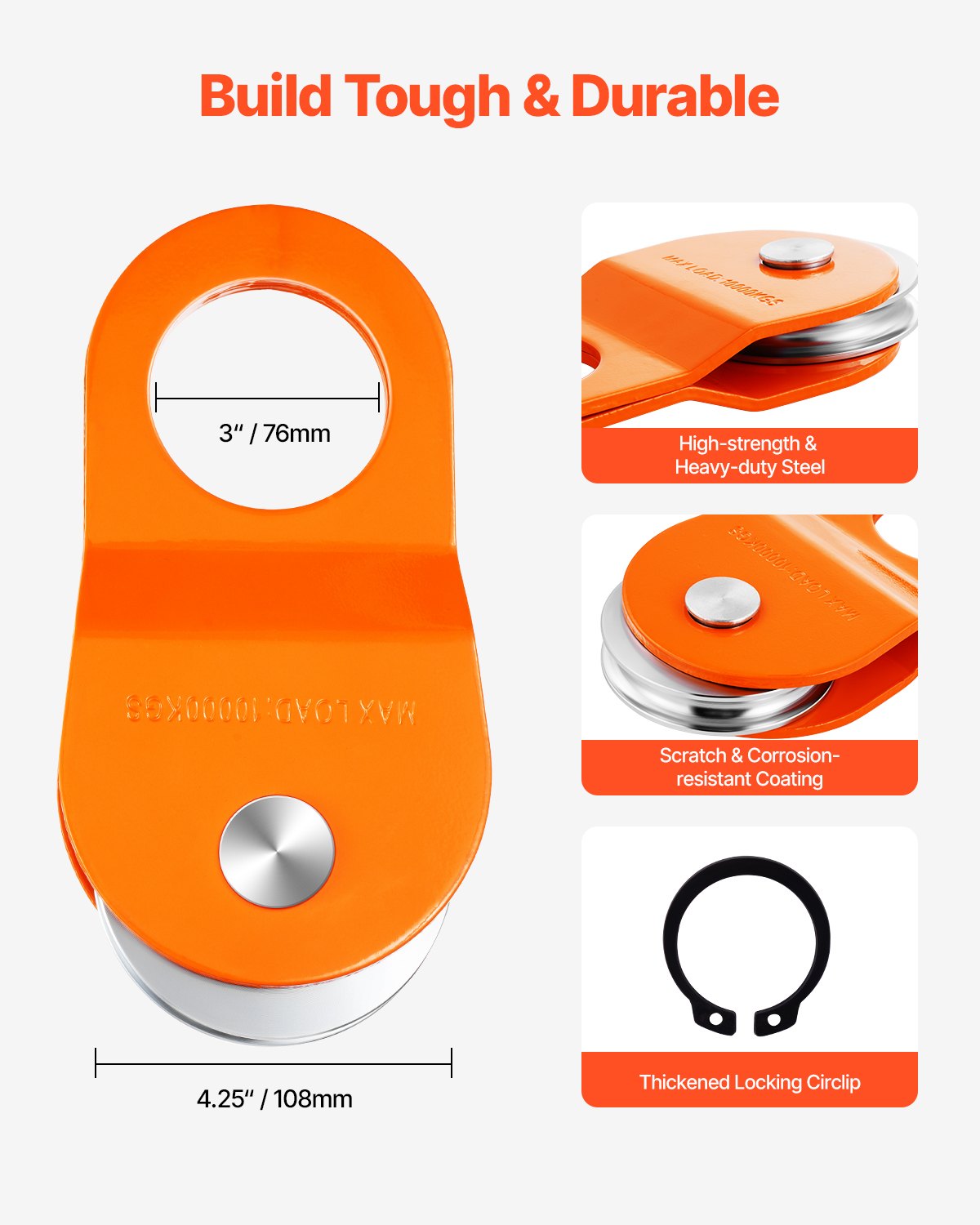 10-Tonnen-Seilwinden-Umlenkrolle, 22.000 lbs Tragkraft, Flaschenzugsystem, geeignet für Seile mit 0,4" - 0,55" Durchmesser, inklusive Seilwindenhaken, robustes Offroad-Bergungszubehör für LKW, Traktor, ATV und UTV