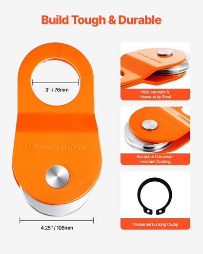 10-Tonnen-Seilwinden-Umlenkrolle, 22.000 lbs Tragkraft, Flaschenzugsystem, geeignet für Seile mit 0,4" - 0,55" Durchmesser, inklusive Seilwindenhaken, robustes Offroad-Bergungszubehör für LKW, Traktor, ATV und UTV