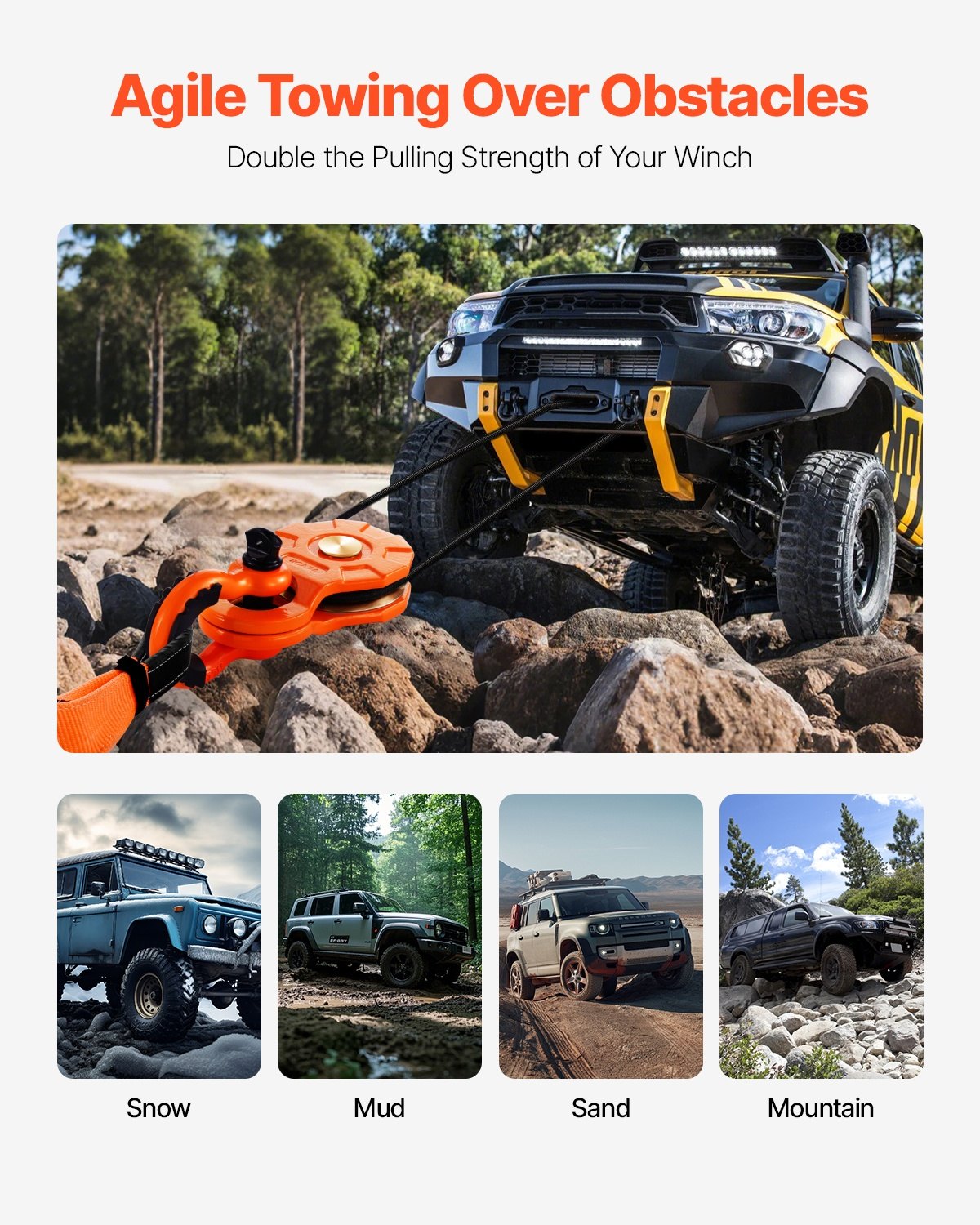 10-Tonnen-Seilwinden-Umlenkrolle, 22.000 lbs Tragkraft, Flaschenzugsystem, geeignet für Seile mit 0,4" - 0,55" Durchmesser, inklusive Seilwindenhaken, robustes Offroad-Bergungszubehör für LKW, Traktor, ATV und UTV