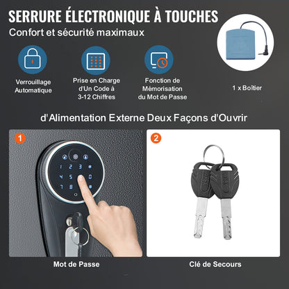 Waffenschrank für 7-8 Gewehre, Gewehrschrank mit digitalem Tastenfeld und Schloss, Waffenschrank mit integriertem Staufach, herausnehmbares Ablagefach für Langwaffen und Pistolen