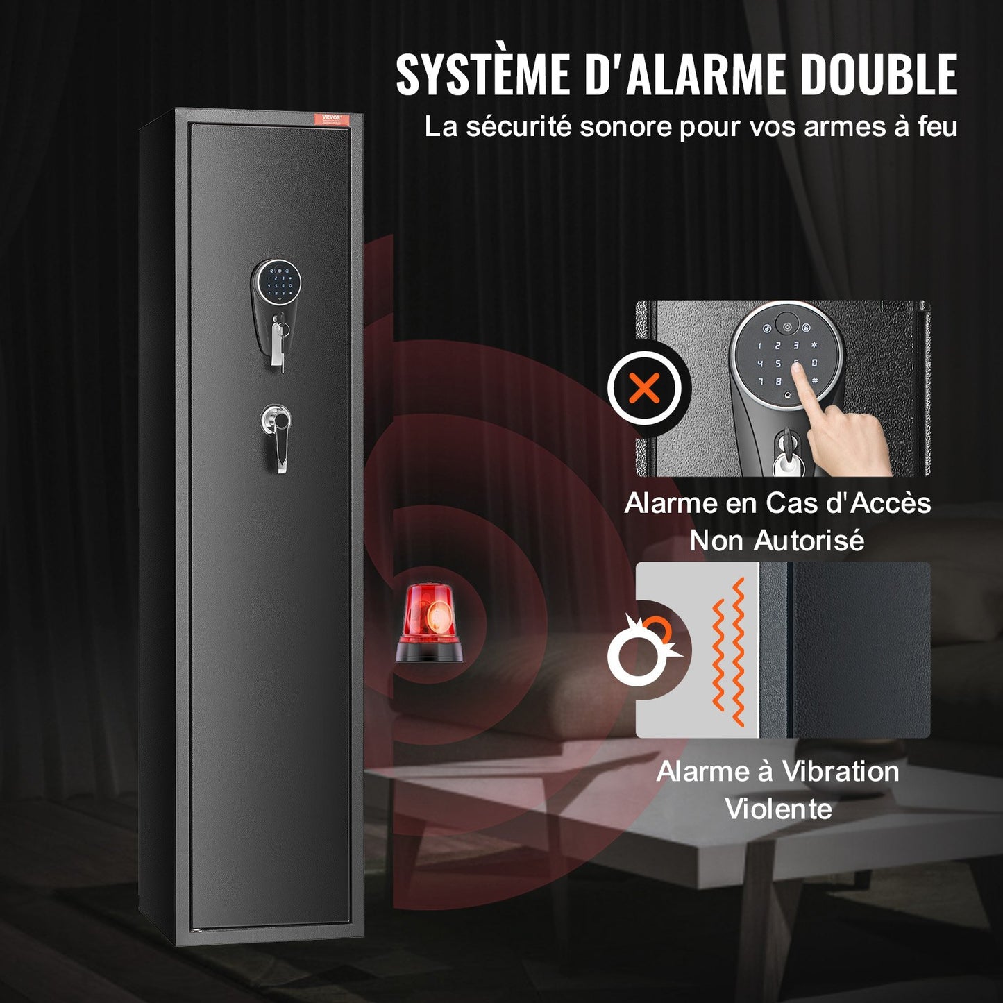 Waffenschrank für 7-8 Gewehre, Gewehrschrank mit digitalem Tastenfeld und Schloss, Waffenschrank mit integriertem Staufach, herausnehmbares Ablagefach für Langwaffen und Pistolen
