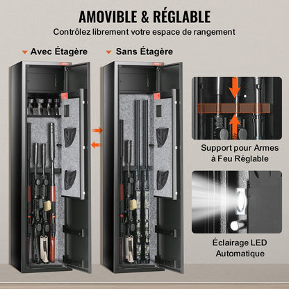 Waffenschrank für 7-8 Gewehre, Gewehrschrank mit digitalem Tastenfeld und Schloss, Waffenschrank mit integriertem Staufach, herausnehmbares Ablagefach für Langwaffen und Pistolen