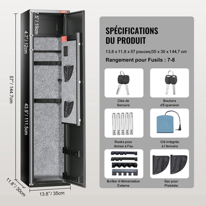 Waffenschrank für 7-8 Gewehre, Gewehrschrank mit digitalem Tastenfeld und Schloss, Waffenschrank mit integriertem Staufach, herausnehmbares Ablagefach für Langwaffen und Pistolen