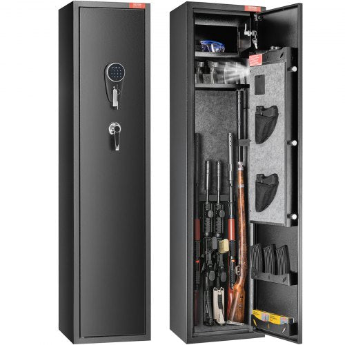 5 Rifles Gun Safe, Rifle Safe with Digital Keypad & Lock, Gun Storage Cabinet with Built-in Storage Locker, Removable Storage Shelf for Home Long Gun and Pistols