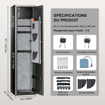 5 Rifles Gun Safe, Rifle Safe with Digital Keypad & Lock, Gun Storage Cabinet with Built-in Storage Locker, Removable Storage Shelf for Home Long Gun and Pistols