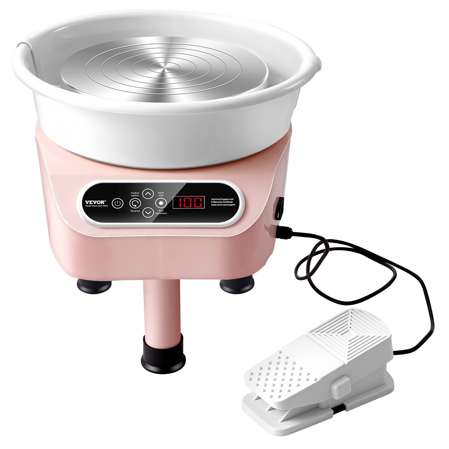 Töpferscheibe 27,9 cm, Keramikscheibe, Fußpedal, Touchscreen, 450 W, 3 Beine, Rosa