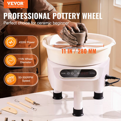 Pottery Wheel 27.9 cm Ceramic Wheel Foot Pedal Touch Screen 450W 3 Legs White