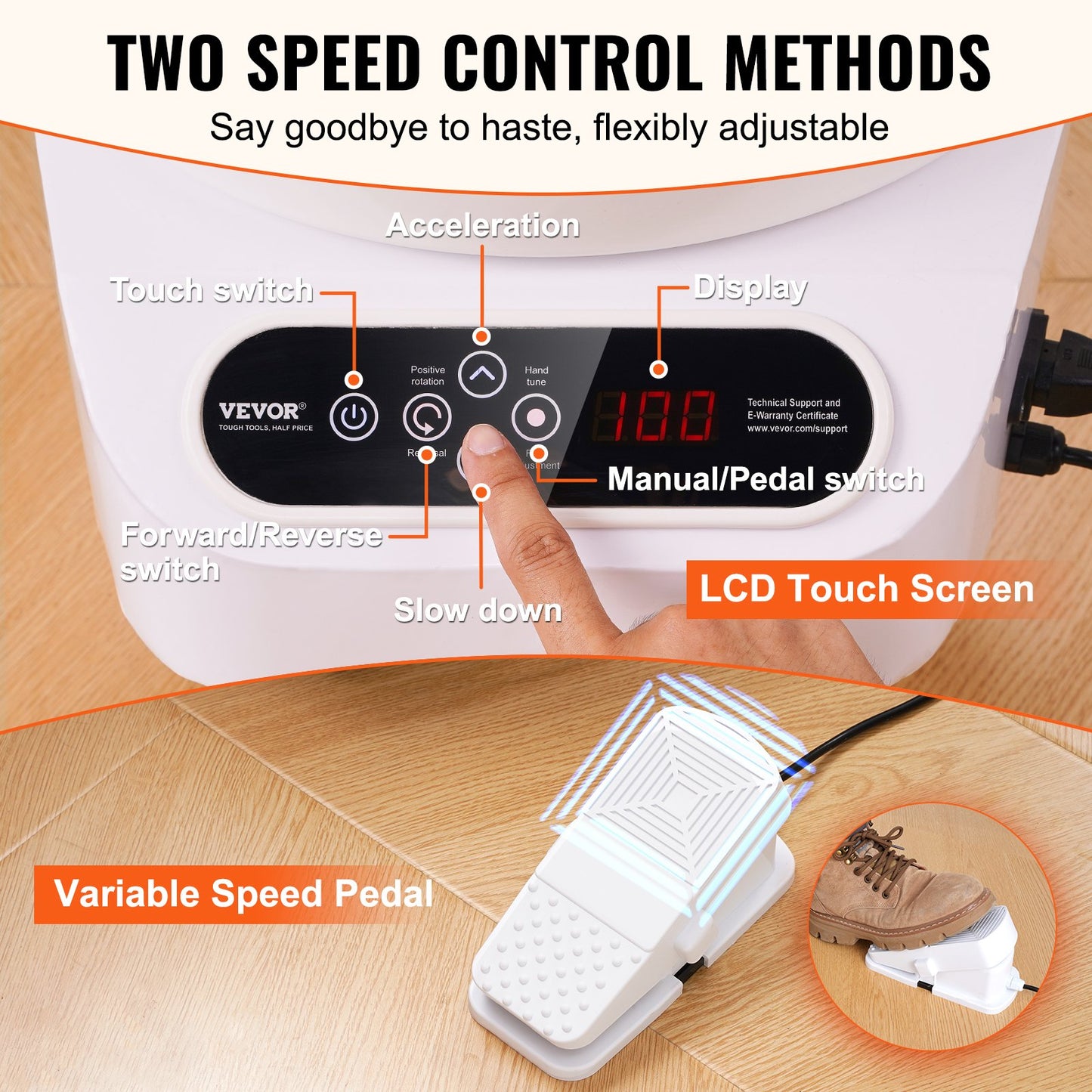 Pottery Wheel 27.9 cm Ceramic Wheel Foot Pedal Touch Screen 450W 3 Legs White