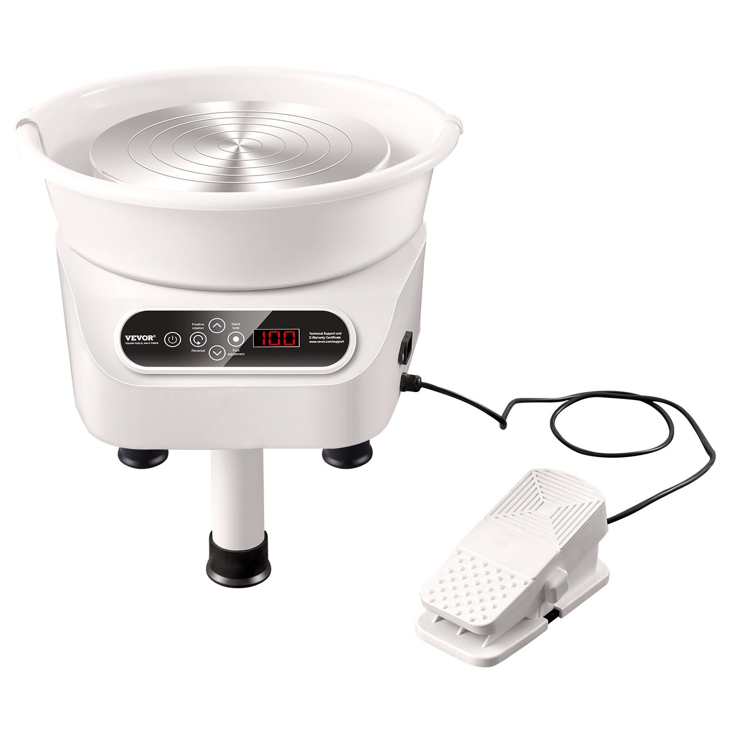 Pottery Wheel 27.9 cm Ceramic Wheel Foot Pedal Touch Screen 450W 3 Legs White