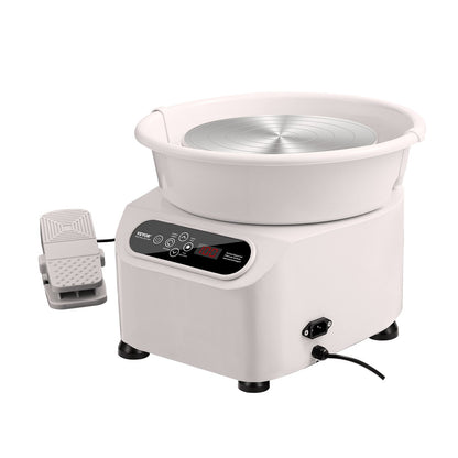 Töpferscheibe, 25 cm (10 Zoll) Töpferformmaschine, 350-W-Elektro-Töpferscheibe mit Fußpedal und LCD-Touchscreen, Direktantrieb-Keramikscheibe mit Formwerkzeugen für DIY-Kunsthandwerk, Weiß