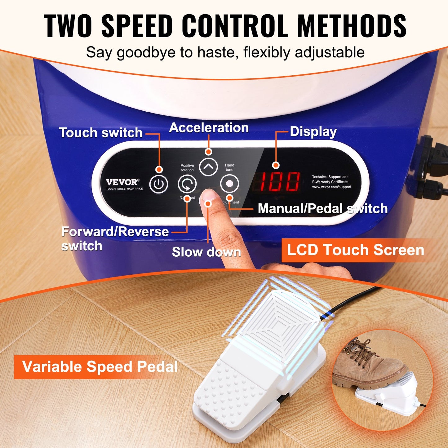 Töpferscheibe 27,9 cm, Keramikscheibe, Fußpedal, Touchscreen, Schürze, 450 W, Blau