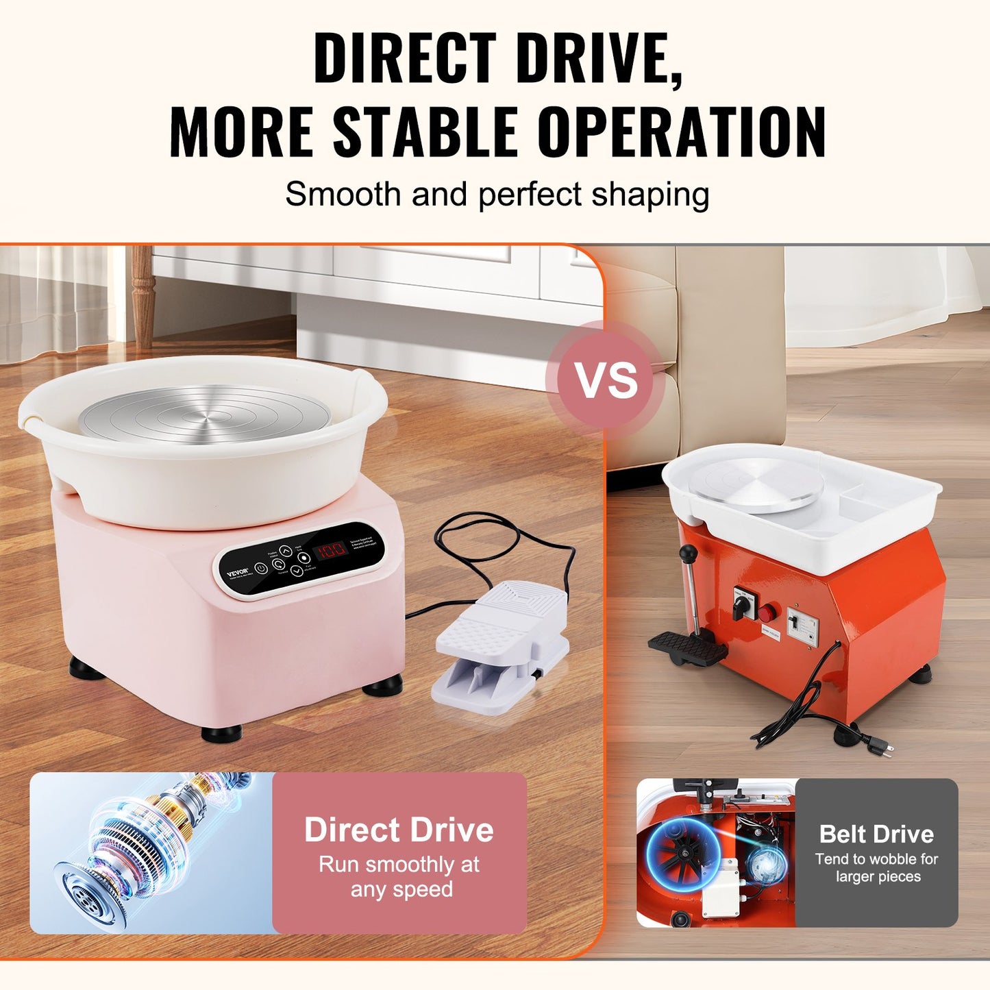 Töpferscheibe 11 Zoll/27,9 cm, Keramikscheibe, Fußpedal, Touchscreen, Schürze, 450 W, Rosa