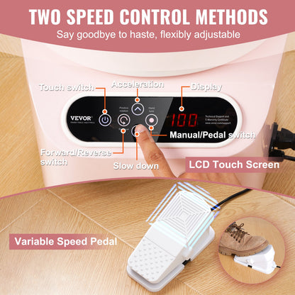 Töpferscheibe 11 Zoll/27,9 cm, Keramikscheibe, Fußpedal, Touchscreen, Schürze, 450 W, Rosa