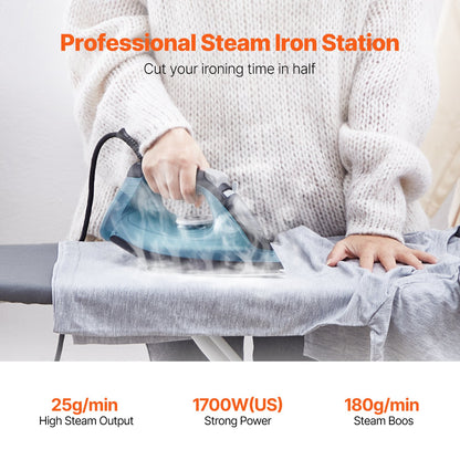 Steam Iron, 1600W Iron for Clothes, Aluminum Alloy + PTFE Soleplate, Auto Shut-Off, Self-Cleaning, Four Temperature Settings, Quick Heating, Anti-Drip, Clothing Iron for Home Ironing Clothes