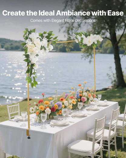 Tischständer mit Klemmen, verstellbar von 71–249 cm Länge und 33–106 cm Höhe, Tischbogenständer mit floralem Dekor, goldener Ballonrahmen für Hochzeiten, Geburtstage, Partys und Weihnachtsdekoration