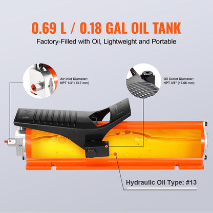Lufthydraulische Pumpe mit 689 bar (10.000 PSI), 0,7 l (0,18 gal) Reservoir, NPT 9,5 mm (3/8 Zoll) Ölauslass, NPT 6,4 mm (1/4 Zoll) Einlass, luftbetätigte Fußpumpe mit Metallgehäuse für Präzisionsmaschinen und Luft- und Raumfahrttechnik
