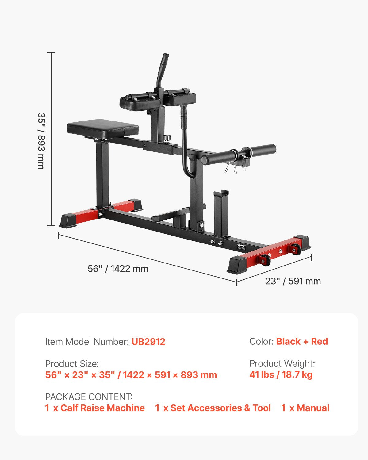 Sitzende Wadenhebemaschine, 440 lbs (ca. 200 kg) Tragkraft, Wadenhebemaschine für das Heim-Fitnessstudio, Wadentrainingsgerät, Spezialgerät für den Unterkörper, geeignet für 1/2-Zoll-Gewichtsscheiben (ca. 12,7 mm)