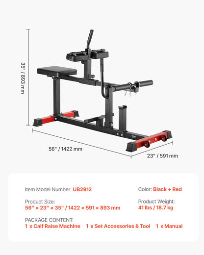Sitzende Wadenhebemaschine, 440 lbs (ca. 200 kg) Tragkraft, Wadenhebemaschine für das Heim-Fitnessstudio, Wadentrainingsgerät, Spezialgerät für den Unterkörper, geeignet für 1/2-Zoll-Gewichtsscheiben (ca. 12,7 mm)