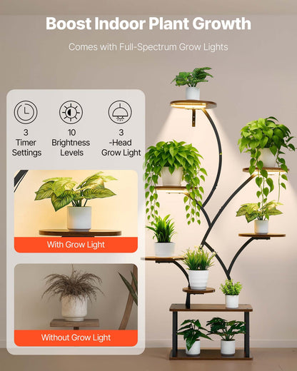Pflanzenständer für drinnen mit Pflanzenbeleuchtung, 157,5 cm hoch, 8-stufiges beleuchtetes Pflanzenregal, Eckpflanzenhalter aus Metall, 3 Timer-Einstellungen und 10 Helligkeitsstufen, baumförmiges Blumenregal für Wohnzimmer und Balkon