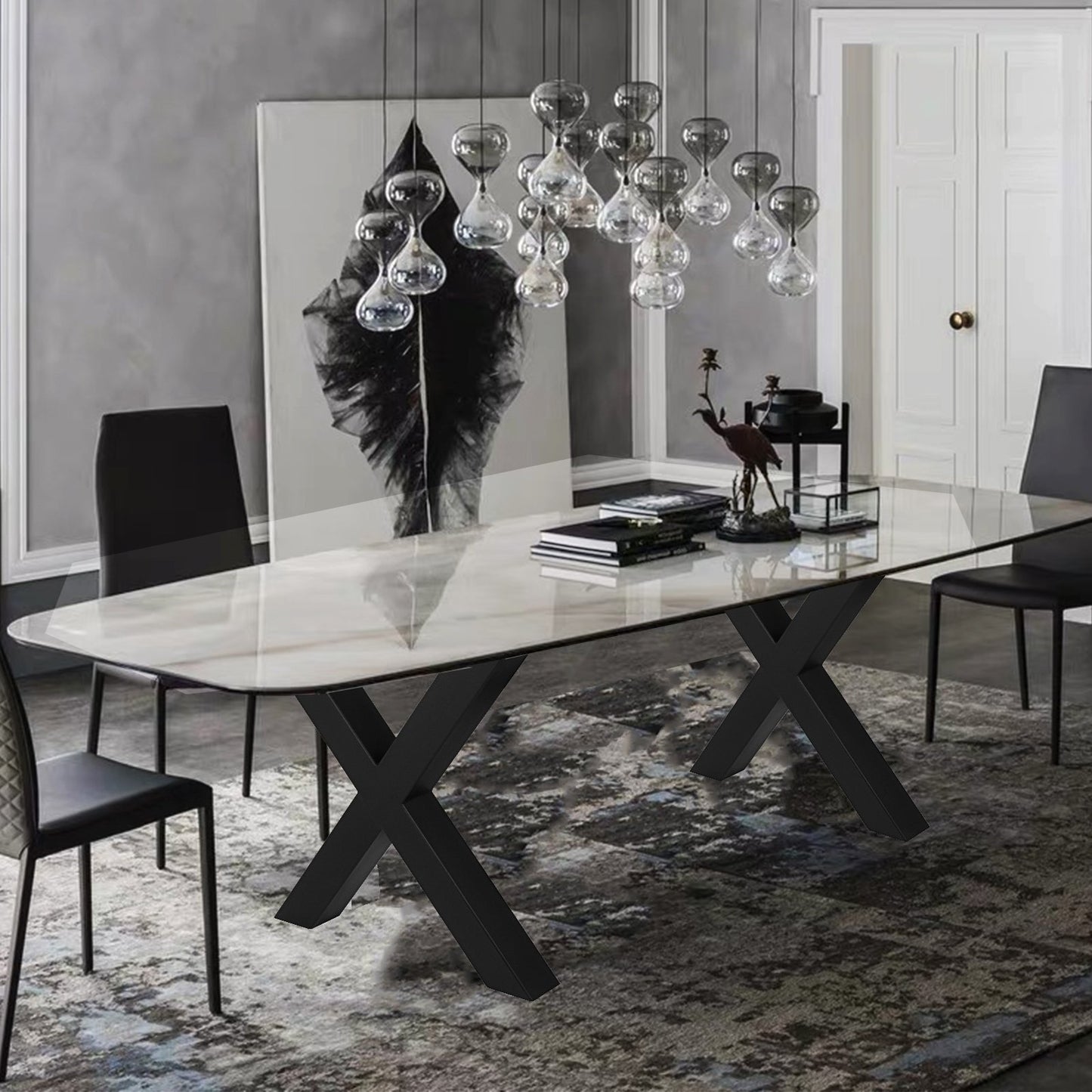 Tischbeine aus Metall, 72,1 x 75,9 cm, schwarz. Hochwertige Tischbeine aus Stahl mit X-förmigem Rahmen. Auch als Bankbeine aus Stahl im Landhausstil geeignet. Ideal für Cafés, Büros und Bars.